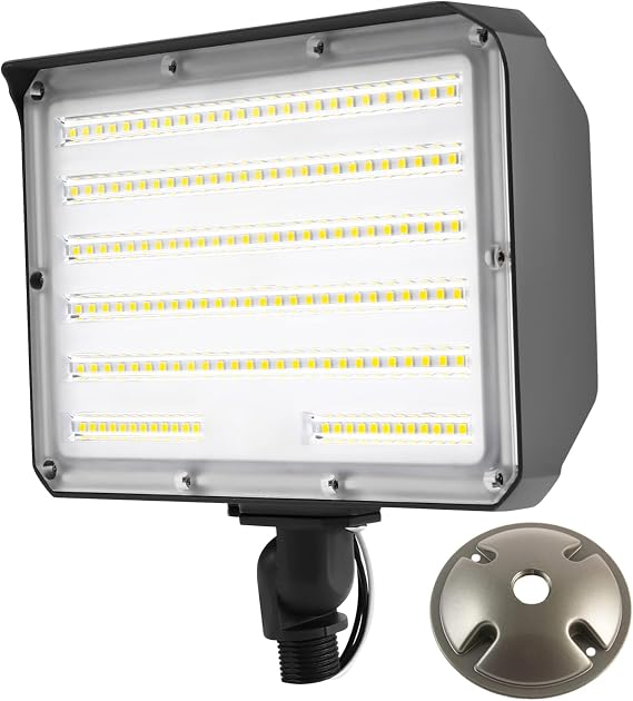 Dusk to Dawn Outdoor 100W LED Flood Light with Knuckle (Plate Included), 14000LM 1000W Equiv., 100-277V 5000K,ETL Commercial LED Floodlight Fixture, Outdoor Security Lighting for Landscape,Parking Lot