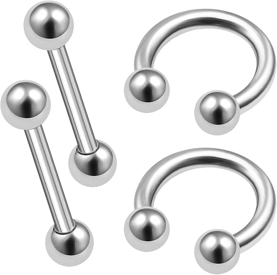 MATIGA 4Pcs Steel Anodized 20g-14g Horseshoe Barbell Earring Piercing Jewelry Eyebrow Septum Nose Tragus Cartilage Ball More Choices