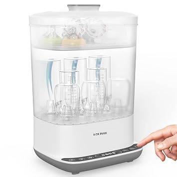 HAUTURE Bottle Sterilizer and Dryer, 6-in-1 Baby Bottle Sterilizer Esterilizador de Biberones, 10 Bottles Capacity, Electric Steam Bottle Sanitizer for Baby Bottles, Breast Pump Parts & Pacifiers