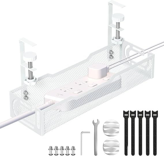 Under Desk Cable Management Tray, No Drill Mesh Cable Tray Cord Organizer
