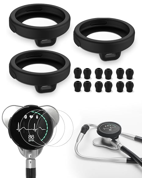 Protection Kit for Eko Core 500 Digital Stethoscope, 3 Tempered Glass Screen Protectors, 3 Silicone Protective Covers, 12 Replacement Ear Tips, Stethoscope Accessories for Eko Core 500 Daily Use