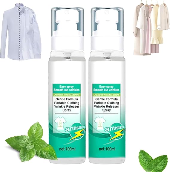 Portable Clothing Wrinkle Releaser Spray, Anti Static Spray For Clothes, Clothes Refresher Spray Travel, Portable Clothing Wrinkle Releaser Spray for Travel (2pcs)