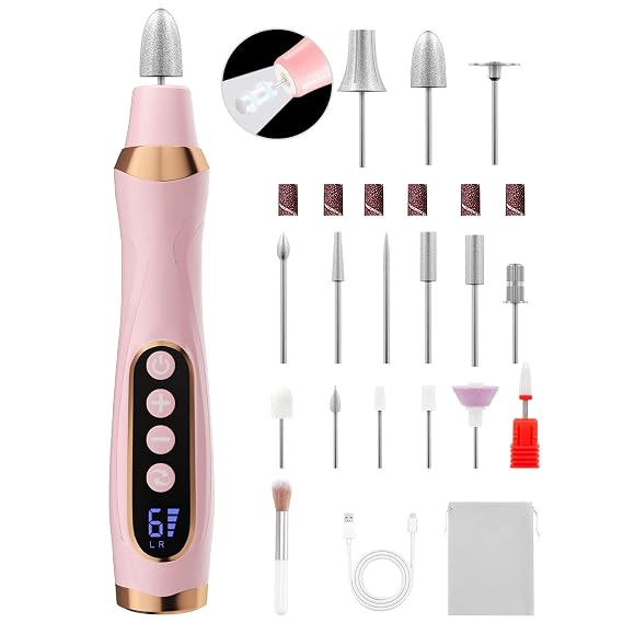 Cordless Nail Drill, Electric Nail File with 360 LED Light & 6 Speeds