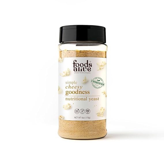 Foods Alive 6 oz Shaker Jar, Simple Cheesy Goodness Nutritional Yeast Seasoning, popcorn, salads, vegan cheese powder, non-gmo, gluten free
