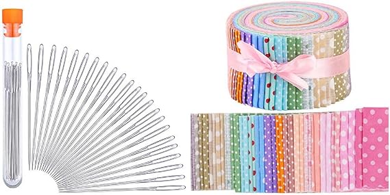 23 PCS Large Eye Sewing Needles and 1 Roll Jelly Rolls for Quilting-Pink