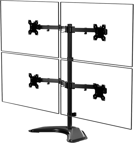 WALI 4 Monitor Stand for 13-27 inch Computer Screens up to 17.6lbs,Adjustable Quad Monitor Mount, Free Standing 4 Monitor Mount Full Motion with Tilt, Rotation, VESA Mount 75/100mm (MF004), Black