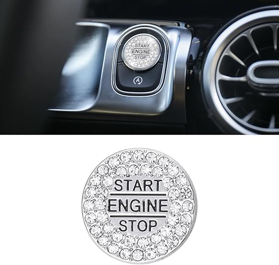 Glitter Car Accessories for Mercedes Benz Start Stop Button Cover Sticker Car Interior Decoration for Mercedes GLB GLA CLA G Class Metal Crystal