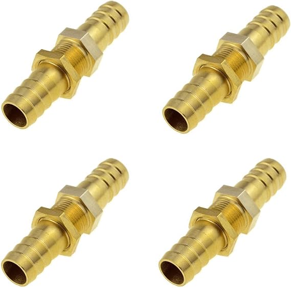 Pipe-Fittings 4PCS Barb Tail Hose Copper Pipe Fitting Coupler, Brass Straight Bulkhead Air Water Connector (Size : 19mm-19mm Barb)