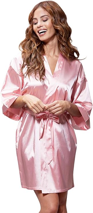 Personalized Embroidered and Monogrammed Women's Pure Color Satin Short Kimono Bridesmaids Lingerie Robes