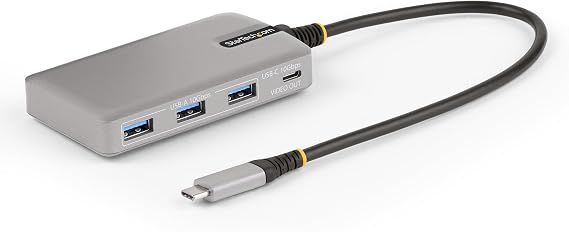 StarTech 4-Port USB-C Hub, 10Gbps, DP Alt Mode 4K 60Hz, 100W PD, Driverless | 4K 60Hz USB-C video out, Attached 1ft 30cm TPE cable, USB event monitoring for IT admins
