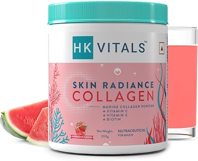 Generic Vitals Skin Radiance Collagen Powder, Marine Collagen Watermelon,200 g,Collagen Supplements for Women & Men with Biotin,Vitamin C,E, Sodium Hyaluronate, for Healthy Skin, Hair & Nails