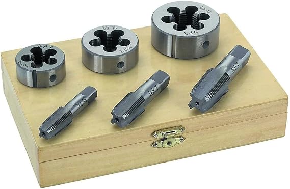 6PC 1/4" 3/8" 1/2" STEEL TAP & DIE TOOL THREADER THREAD KIT PIPE THREADING