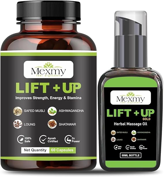 Up Lift Oil - 100% Pure & Natural Premium Carrier Oil and 60 Capsule for Body, Massage Oil & Body Oil for Sooting Massagers (Lift Up Oil)