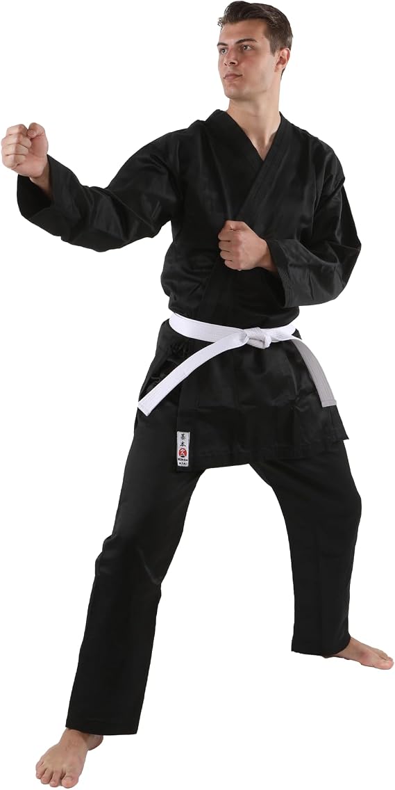Kihon Black Karate Gi Uniform Lightweight Beginner Gi for Training Durable WKF-Style Karate Suit with Belt
