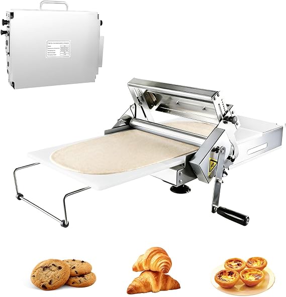 12"Manual Dough Sheeter Machine, Foldable Stainless Steel Dough Roller with Adjustable Thickness, Pastry & Croissant Dough Laminator for Pizza, Pasta, Bakery & Home Use
