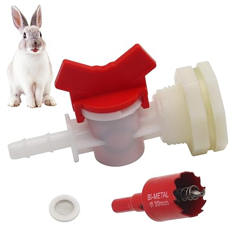 Rabbit Watering System Bucket Connector kit with 5/16'' Barb,Bulkhead Fitting,Mesh Washer, Hole Saw (for ID 5/16 Hose)
