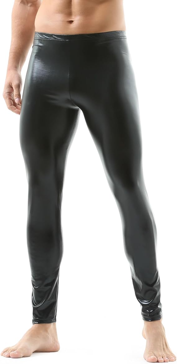 QiaTi Men's Faux Leather Tight Pants Long Trousers Leggings Stretchy Casual Skinny Pants Rock Punk Motorcycle for Men