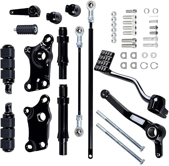 Compatible with Harley Sportster XL883 XL1200 1991-2003 Forward Controls Kit Black Pegs Levers Linkage