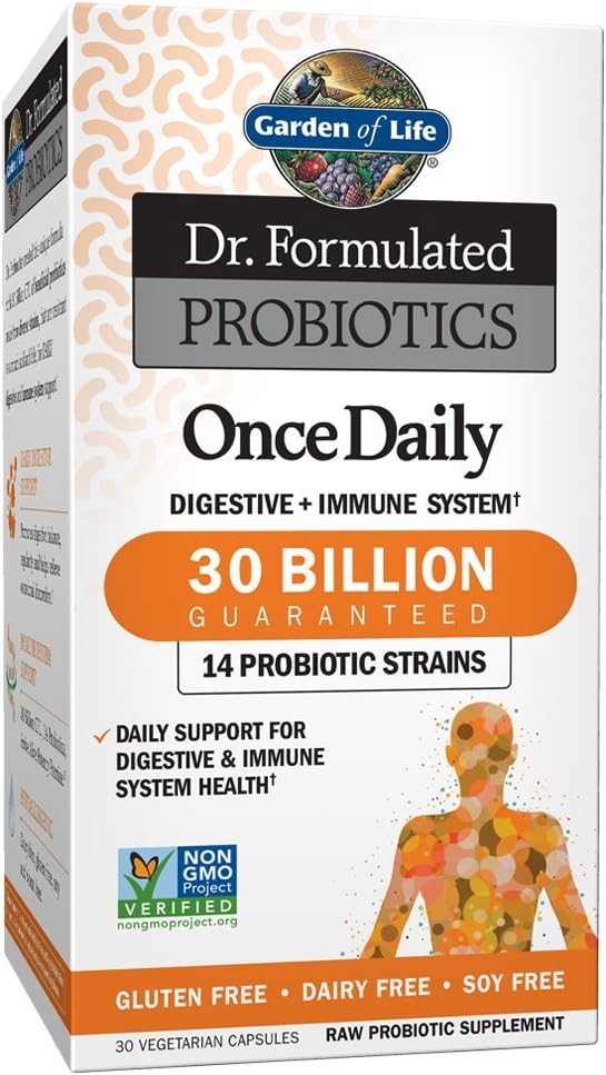 Garden of Life Dr. Formulated Probiotics Once Daily - 30 Billion CFU - Daily Probiotic for Gut Health & Immune Support - 30 Vegetarian Capsules