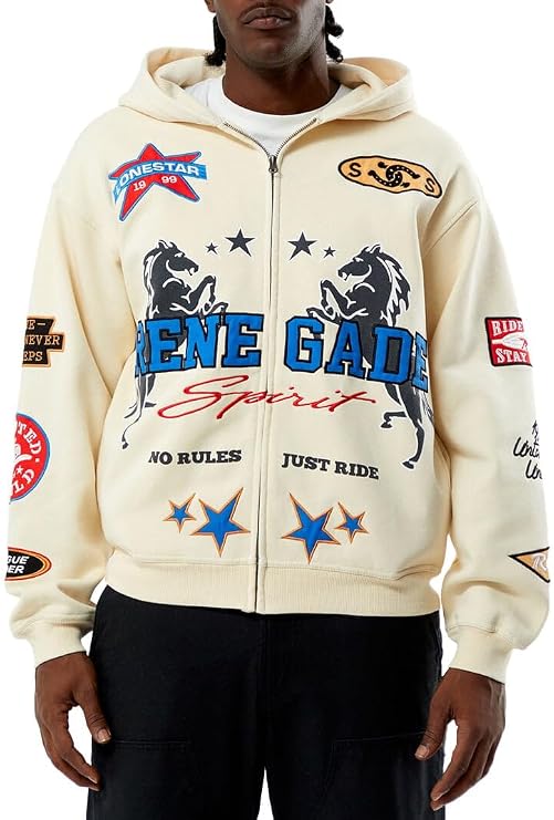 PacSun Men's Renegade Full Zip Hoodie - Ivory size Small