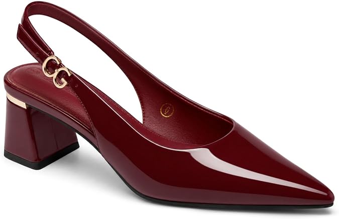 Coutgo Womens Slingback Chunky Heels Pointed Closed Toe Pumps Adjustable Strap Work Dress Shoes