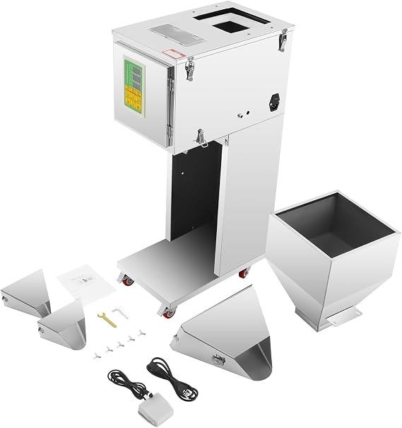 Particle Filling Machine, 10~999G Automatic Powder Filler, Electric Bottle Bag Packing Machine with Intelligent Control Panel and Universal Wheels, Powder Particle Dispenser for Rice Peanuts Flour