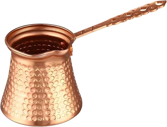 Vintage Greek Arabic Coffee Pot, Aluminum Cezve with Long Hammered Handle, Traditional Briki
