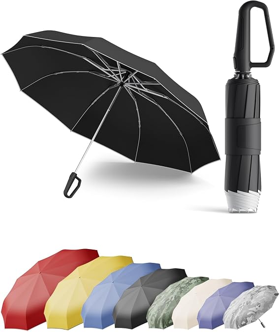 Windproof Travel Umbrella for Rain, Withstand 85MPH Winds, 52 Inch Automatic Reverse Fold Umbrellas Easy Auto Open Close, Portable Compact Umbrella Includes Cover Bag, Perfect for Travel, Car, Commute, Women Men, Backpack