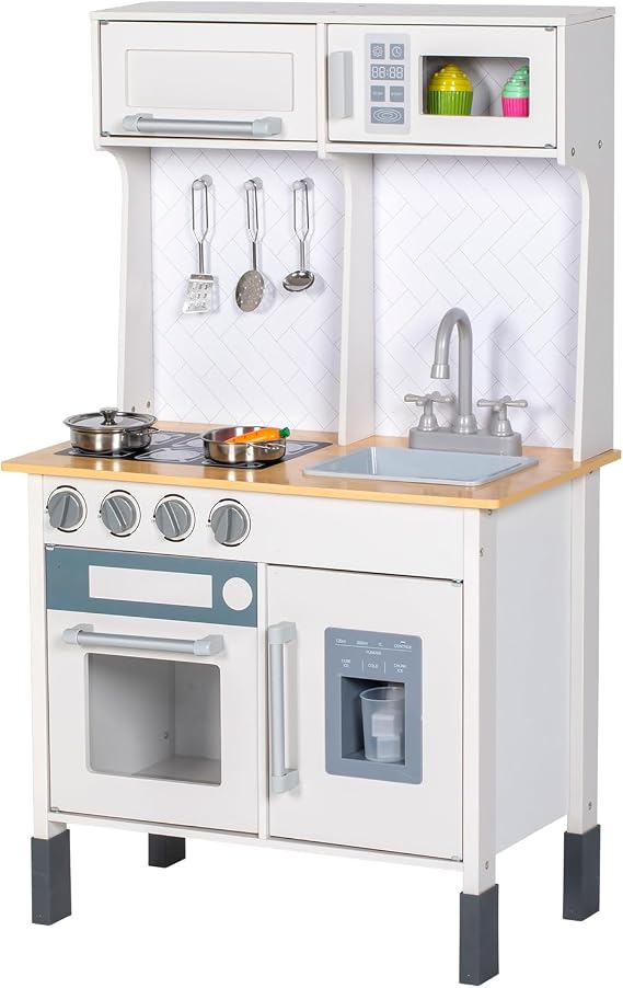 BRINJOY Kids Kitchen Playset Wooden Pretend Play Kitchen for Kids