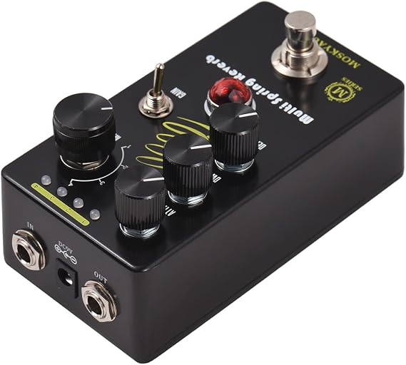 Multi Spring Reverb Guitar Reverb Effects Pedal Attack/Dwell/Depth/GAIN/4-Mode Knob DC 9V 6.35mm Input/Output Interface Electric Guitar Reverb Effector with True Bypass