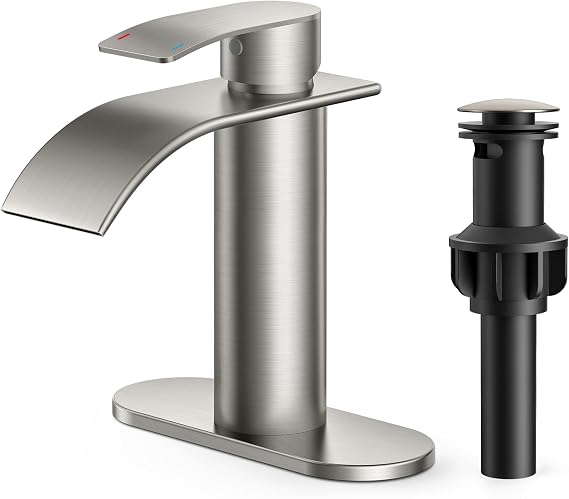 FORIOUS Single Handle Bathroom Faucet 1 or 3 Hole Waterfall Brushed Nickel