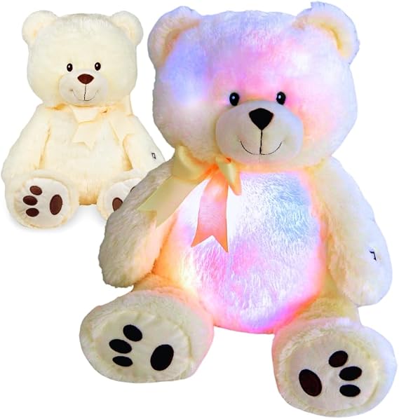 Cuddle Barn - Nite Brite Pals Cuddles the Cub | Large Glowing Musical Extra Soft Teddy Bear, LED Nightlight Changes Colors, Plays Brahm's Lullaby - Plush Bedtime Soother for Kids - 14 inches