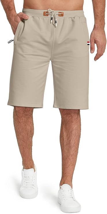KUYIGO Mens Shorts Casual Zipper Pockets Elastic Waist Sports Shorts