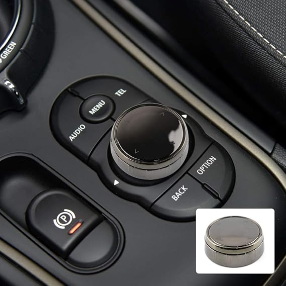 KUNGKIC Multimedia Knob Cover Compatible with Mini Cooper F54 F55 F56 F57 F60 Countryman Clubman, Car Interior Multi Media Sound Buttons Cover Molding Trim (5 Buttons Brown)