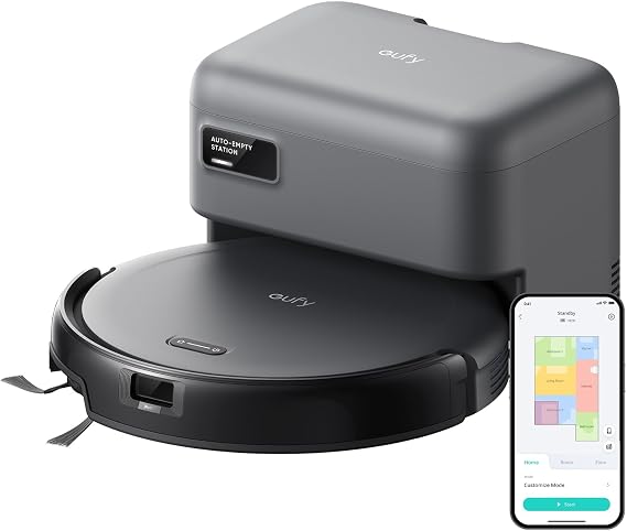 eufy C10 Robot Vacuum Self Emptying, 8 Weeks Hands Free, 2.85-Inch Slim | Advanced Smart Mapping with LiDAR Navigation, Powerful Suction, Edge Expansion Brush for Pet Hair, Carpet Detection