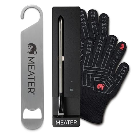 MEATER SE Wireless Thermometer w/BBQ Mitts & Bar Blade, Black, 165ft Range | Wireless smart thermometer for everyday cooking with heat-resistant mitts and bar blade bottle opener. 50+ recipes in app.