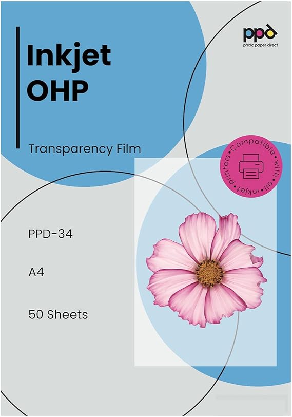 PPD Inkjet Premium Clear OHP Acetate Transparency Film/Screen Print Film Instant Dry A4x50 PPD-34-50