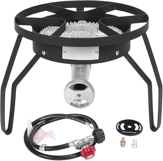 Round Single Burner Propane Stove for Outdoor Cooking, Portable High Pressure Gas Cooker Welded Steel Frame with 1.2m Tube and 0-20 PSI Valve 20W BTU (Round Burner)