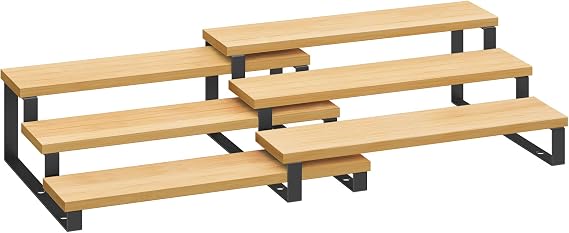 SONGMICS Spice Racks Kitchen Racks Set of 2 with 3 Shelves Bamboo Expandable Can be Stacked Kitchen Worktop