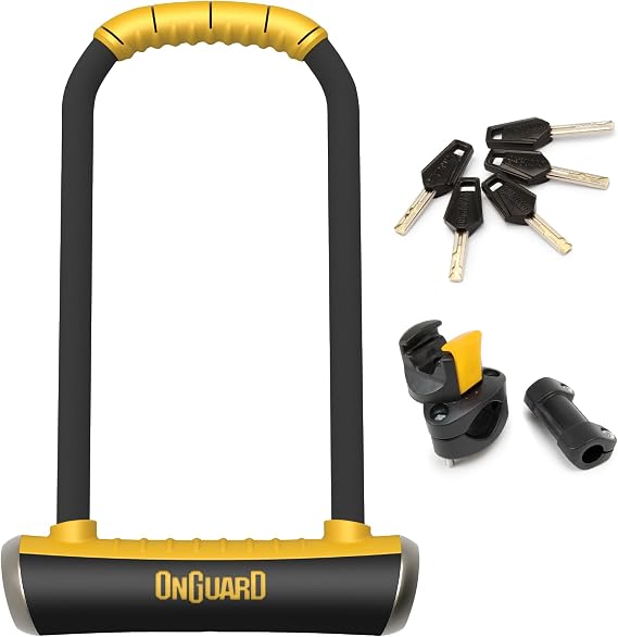 OnGuard Pitbull LS U-Lock 14 mm (0.55 in) Hardened Steel Long Shackle Bike Lock, 115 mm 292 mm (4.53 in 11.50 in) Interior Dimensions, X4P Quad Lock Mechanism with Mount Bracket