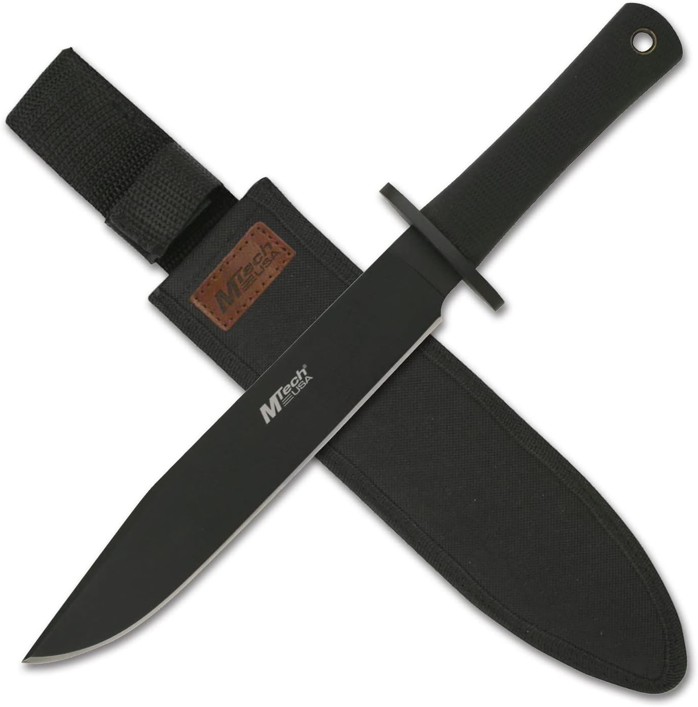 MTech USA – Fixed Blade Knife – Black Stainless Steel Blade, Textured Black Rubberized Handle, Includes Nylon Sheath, Camping, Hunting, Survival, Tactical, EDC – MT-151 14.5-Inch Overall