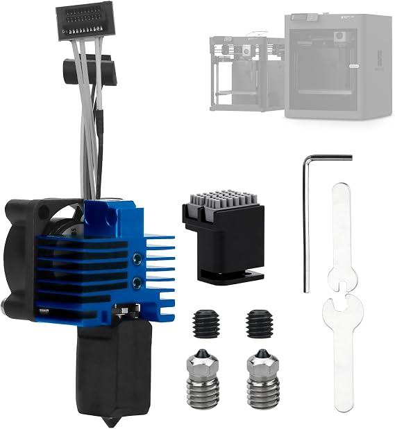 Bamboo Lab p1 p1s Hotend Complete Kit for p1 Series 3D Printer, Full Assembly Blue Hot End with Fan, Thermistor, 0.4mm Hardened Steel Nozzle+2pcs 0.4mm Bimetallic Nozzle