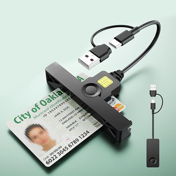 USB-A + USB-C Electronic CAC Card Reader USB Smart Card Reader Mini Foldable Chip Memory Card Reader Military DOD Common Access Smart Card Reader Compatible with Mac OS Windows and Linux - Black
