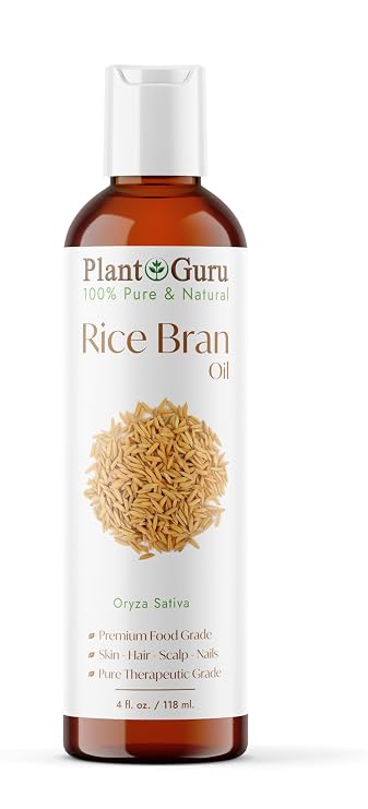 Plant Guru Rice Bran Oil 4 fl. oz. 100% Pure & Natural Carrier Oil for Skin, Face, Body, and Hair Moisturizing. Great for DIY Creams, Lotions, and Lip Balms.