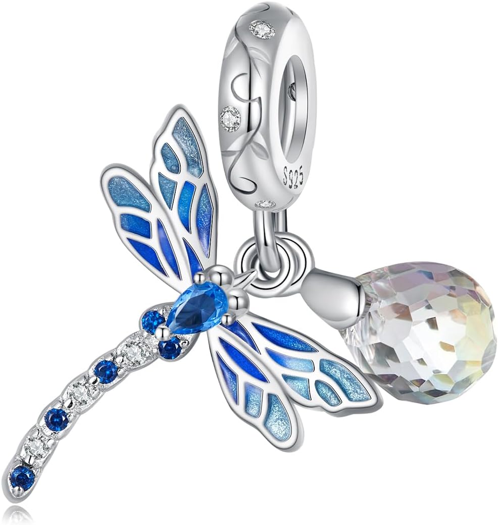 NINGAN 925 Sterling Silver Charm Golden Love Charm Buckle Safety Chain Travel Bead Firefly Dragonfly Pendant, Suitable for Women Bracelet and Necklace as Gift from Mom and Friends