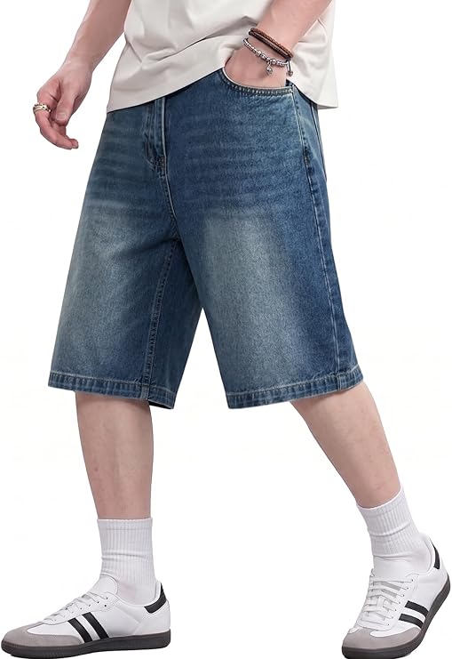 EMMIOL Baggy Jean Shorts Men,y2k Jorts Hip Hop, Mens Denim Shorts Loose Fit Vintage Streetwear Summer