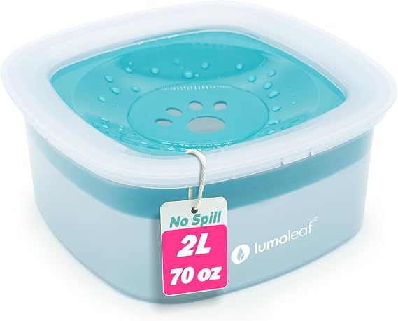 LumoLeaf No Spill Water Bowl for Dogs, Slow Feeder for Messy Drinkers, Drip-Free & Splash-Proof Design (Blue, 70oz).
