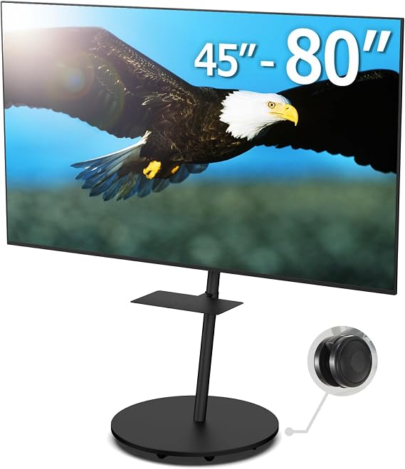 WALL Seven Stand A2 Grand | Rolling TV Stand for 4580" w/ 15.75" AV Shelf | Satin Black | Portable TV Stand with Shelf | Height Adjustable, Space Saving, for Living Room, Bedroom and Office
