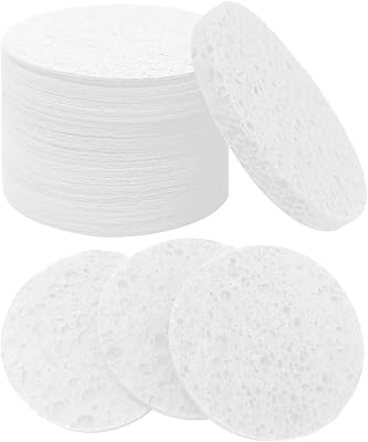 50-Count Large Compressed Facial Sponges for Estheticians,Daily Cleansing and Gentle Exfoliating- 100% Natural Cellulose Spa Sponge Perfect for Removing Dead Skin,Dirt and MakeupRound 2.95,White