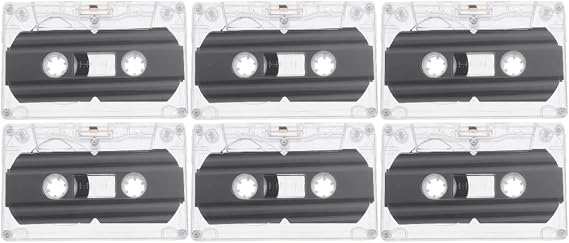 HOMSFOU 6-Pack Blank Cassette Tapes 30 Min Recording Time Low Noise Standard Size Transparent Shell for Voice Music Teaching and DIY Recording